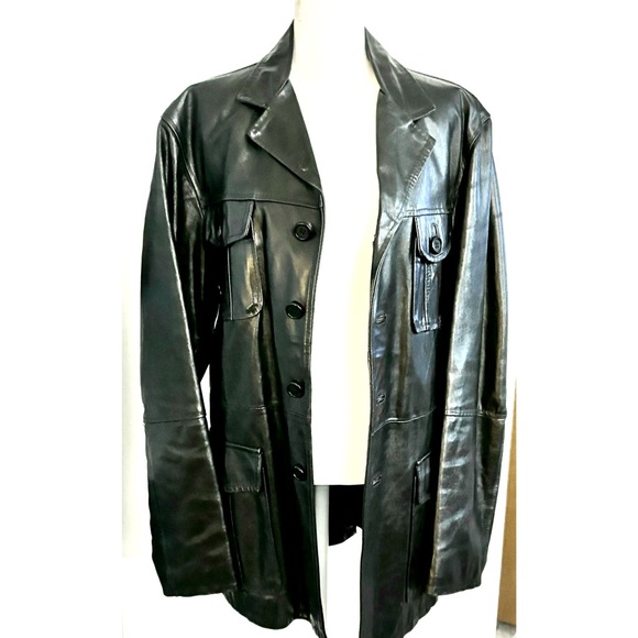 Men's leather Y2K  blazer jacket classic quilt lining notch lapels pockets-LG - Picture 1 of 10